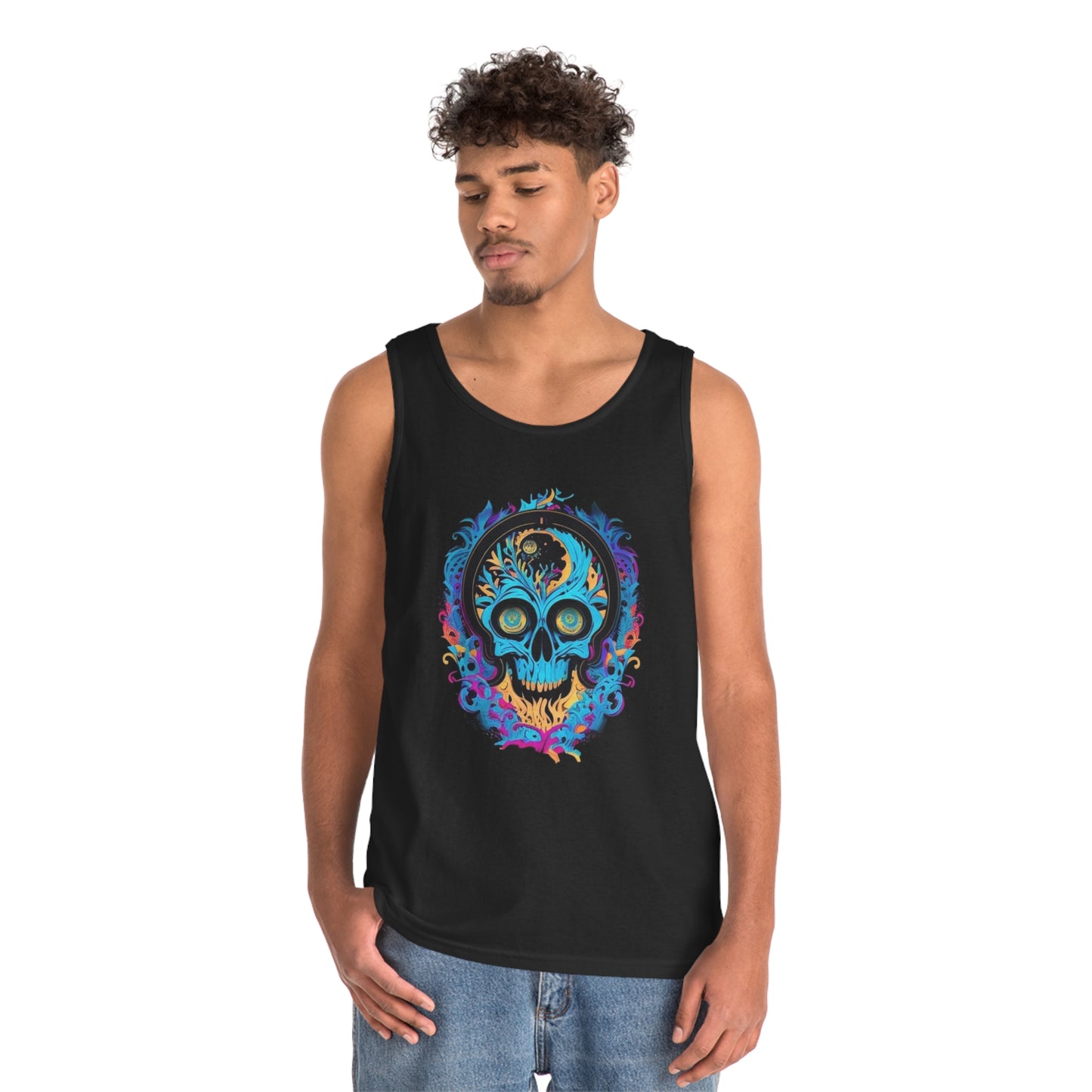 bright blue sugar skull Unisex Heavy Cotton Tank Top