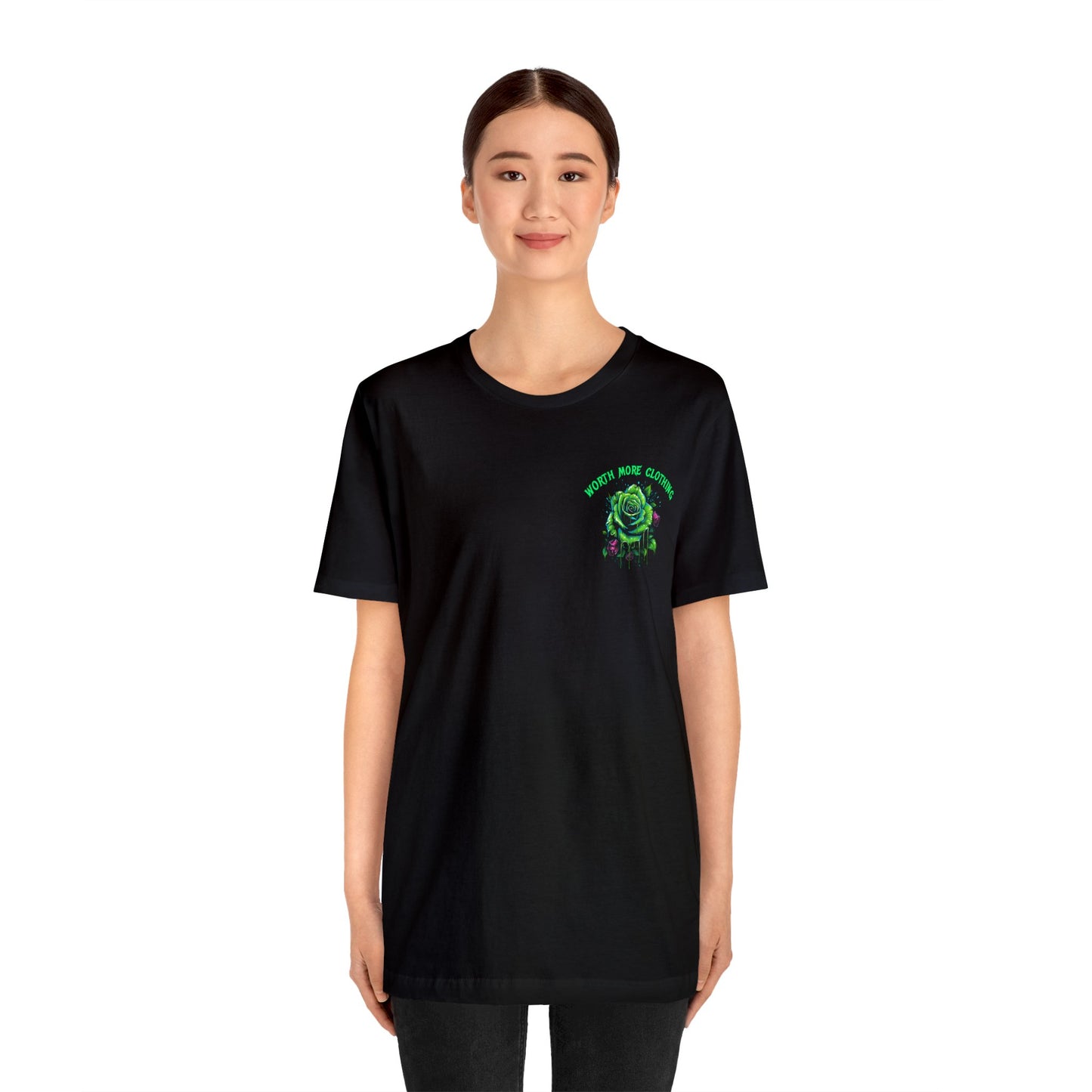 worth more clothing green goddess and rose Unisex Jersey Short Sleeve Tee