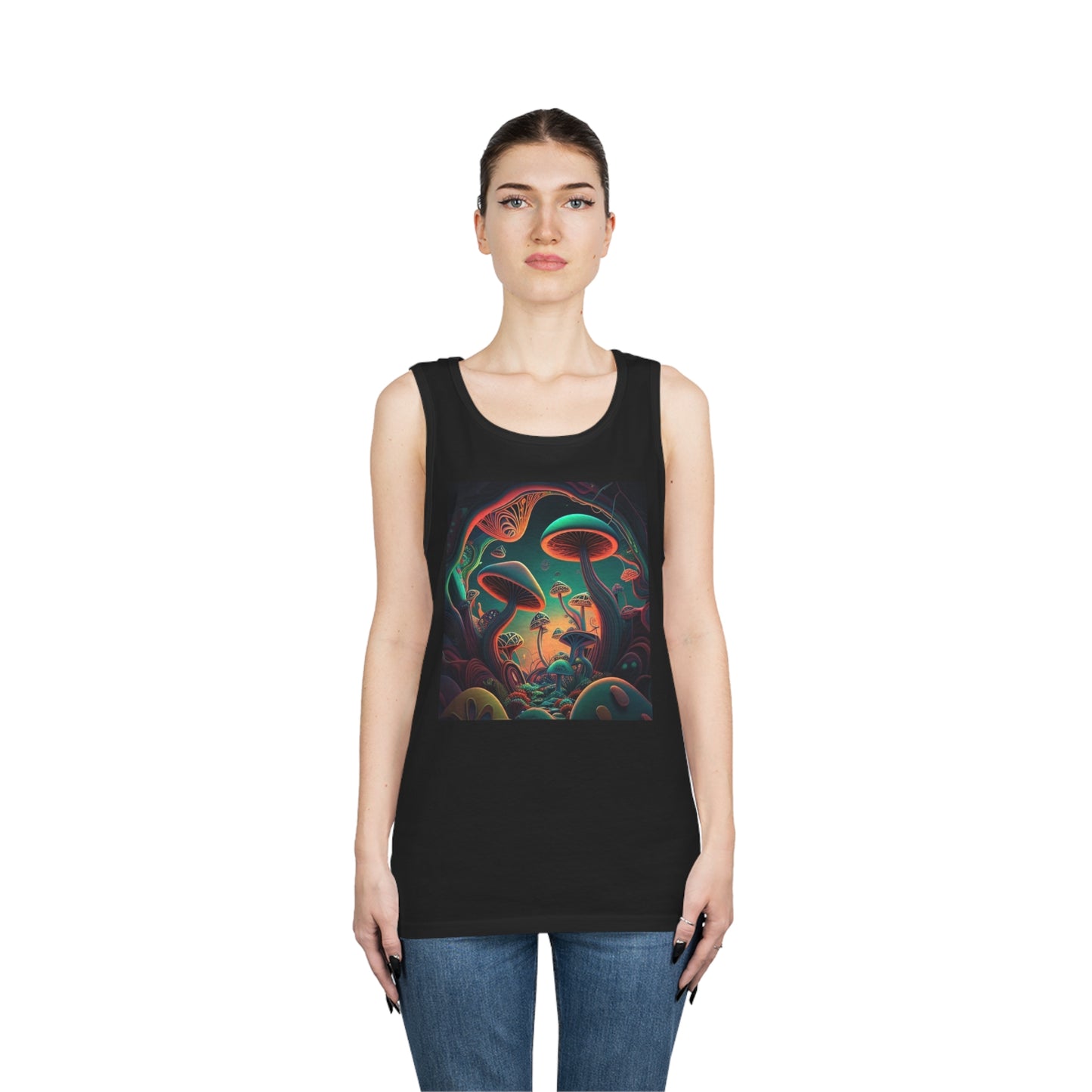 mushroom scenery trippy colorful Unisex Heavy Cotton Tank Top