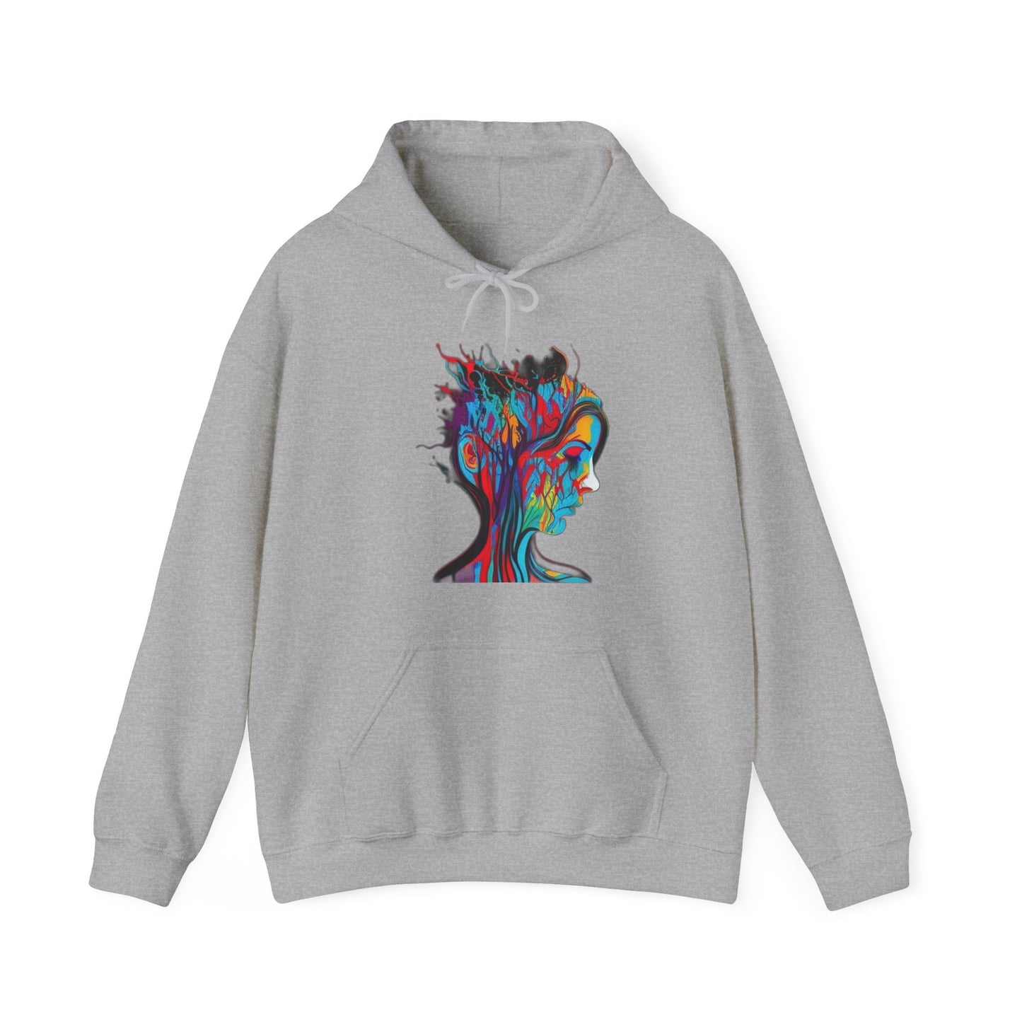 introspective colorful trippy sad face Unisex Heavy Blend™ Hooded Sweatshirt