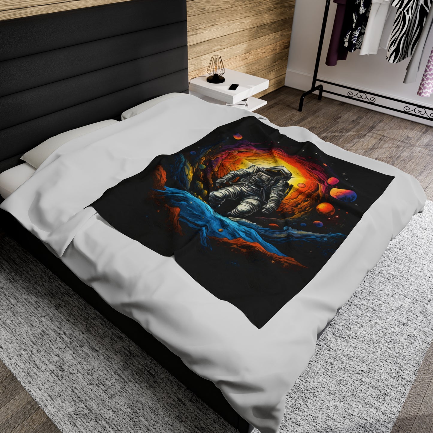 astronaut floating trippy colorful Velveteen Plush Blanket