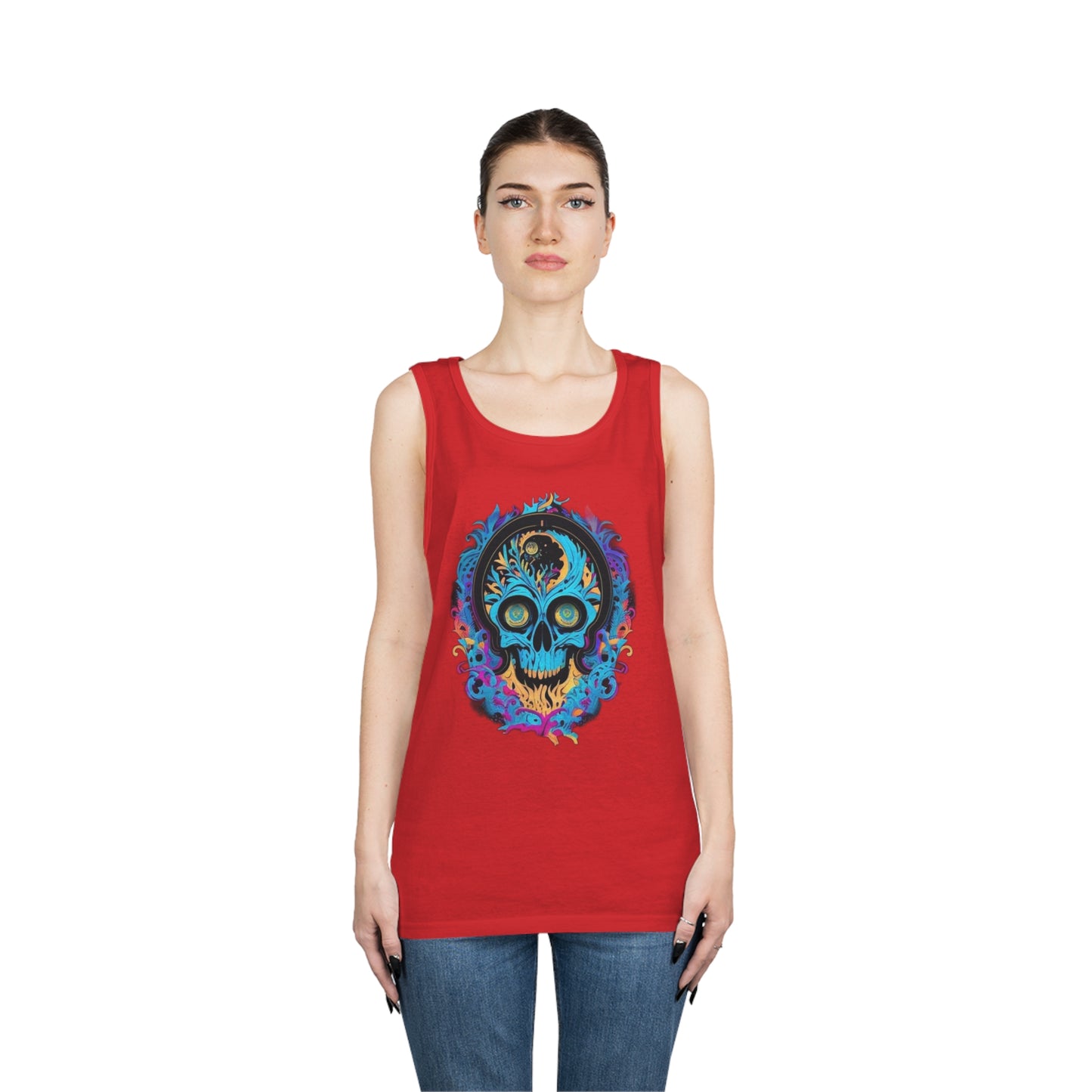 bright blue sugar skull Unisex Heavy Cotton Tank Top