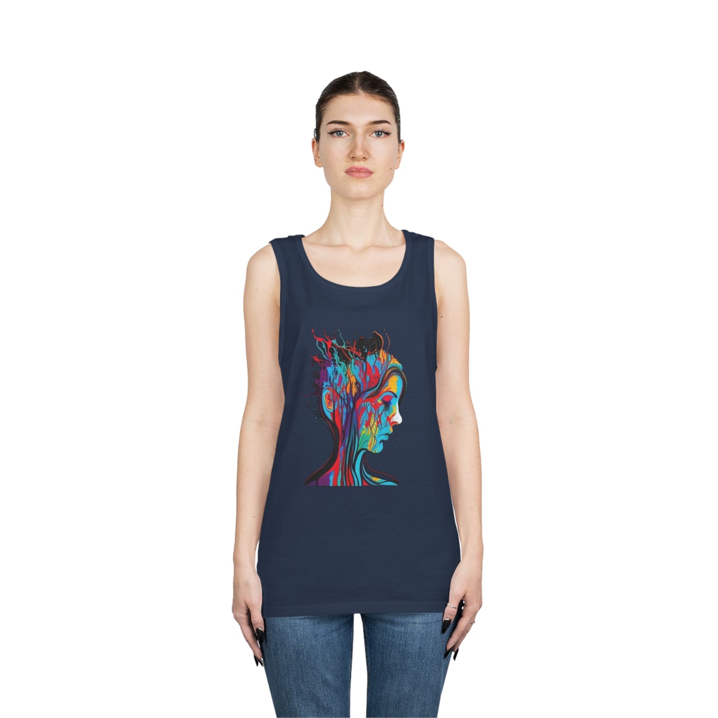 introspective colorful trippy sad face Unisex Heavy Cotton Tank Top