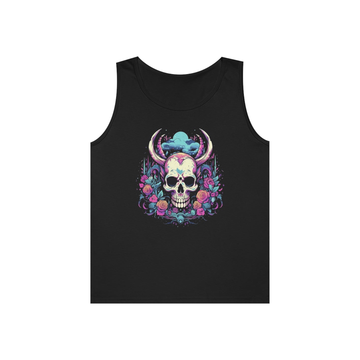 skull with horns colorful trippy Unisex Heavy Cotton Tank Top