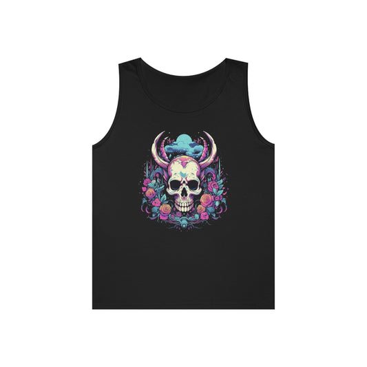 skull with horns colorful trippy Unisex Heavy Cotton Tank Top