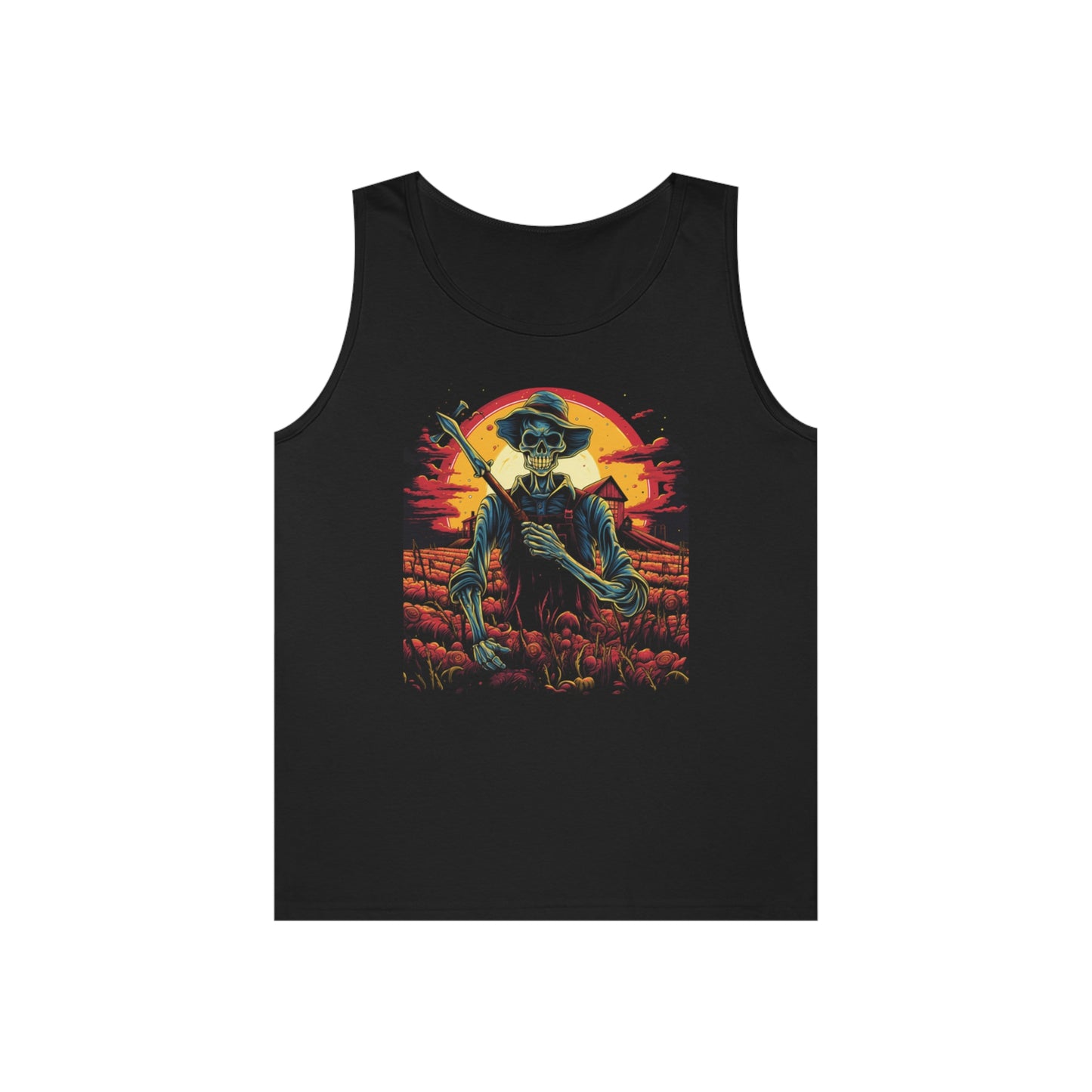 skeleton skull colorful flowers  Unisex Heavy Cotton Tank Top