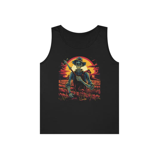 skeleton skull colorful flowers  Unisex Heavy Cotton Tank Top