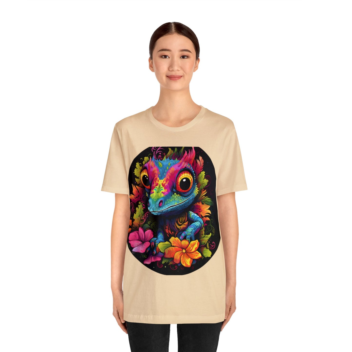 colorful cute gecko flowers Unisex Jersey Short Sleeve Tee