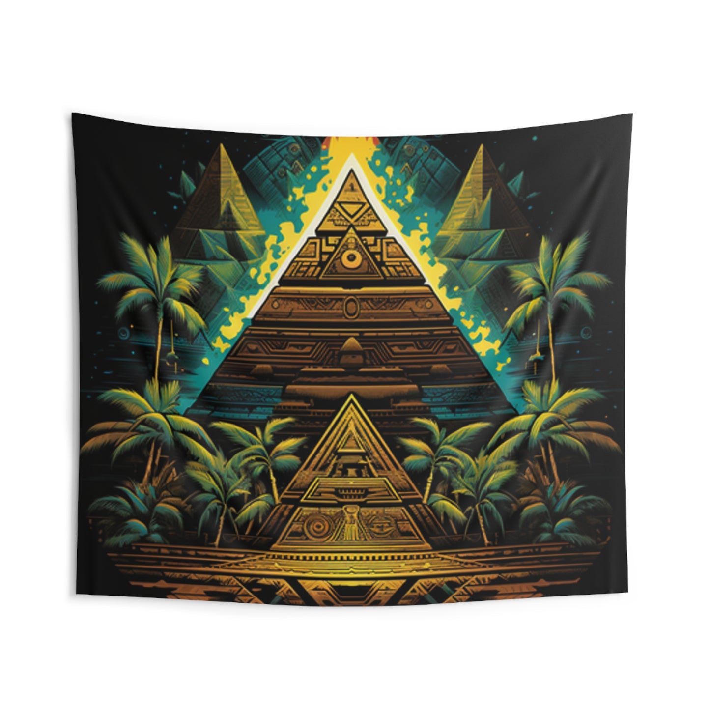 sacred geometry pyramid colorful Indoor Wall Tapestries