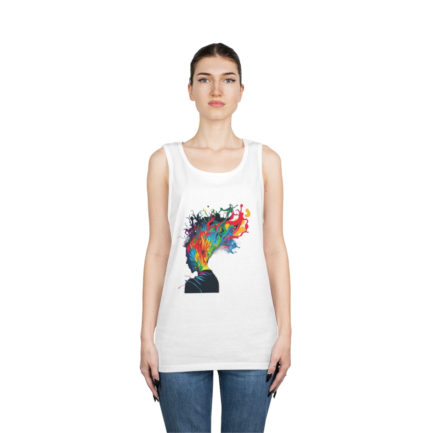 deep in thought colorful trippy Unisex Heavy Cotton Tank Top