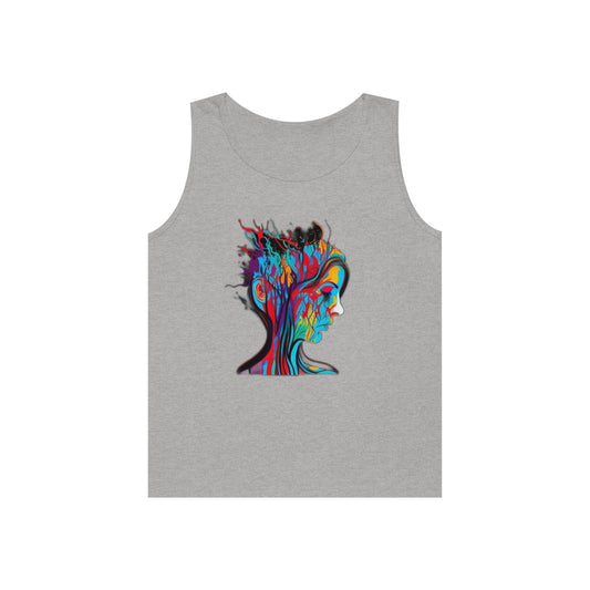 introspective colorful trippy sad face Unisex Heavy Cotton Tank Top