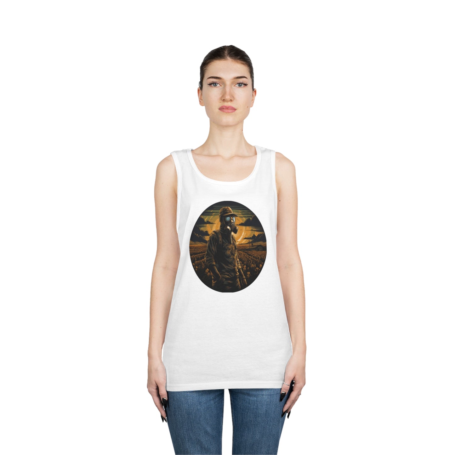 gas mask apocalyptic farmer Unisex Heavy Cotton Tank Top