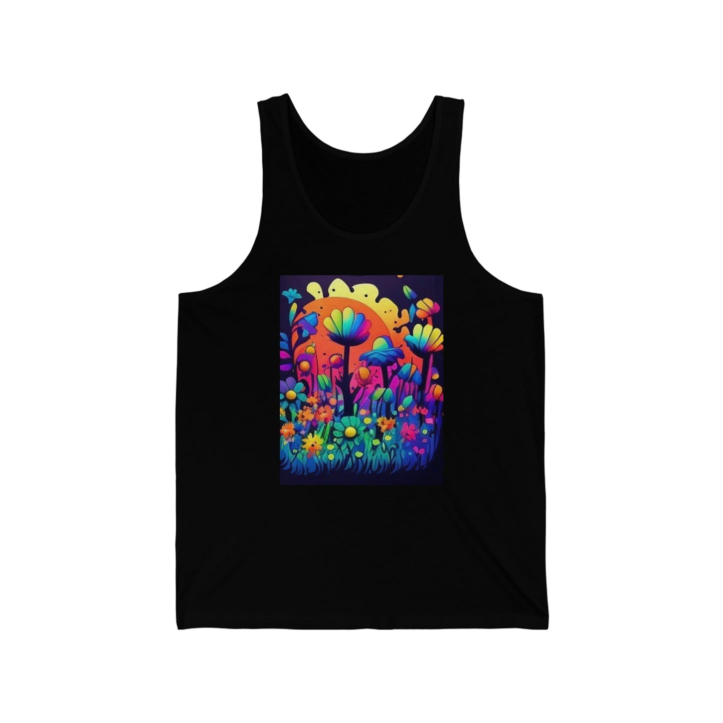 70's style trippy flowers Unisex Jersey Tank