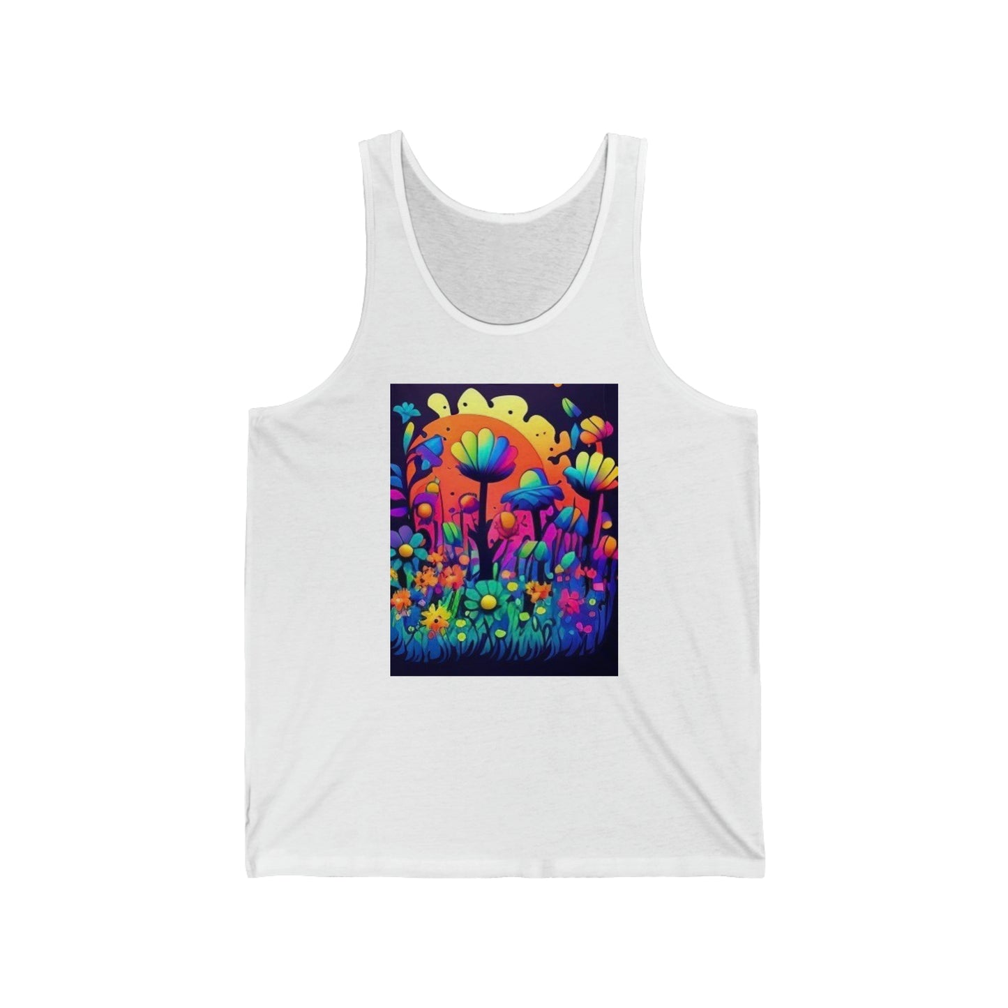 70's style trippy flowers Unisex Jersey Tank