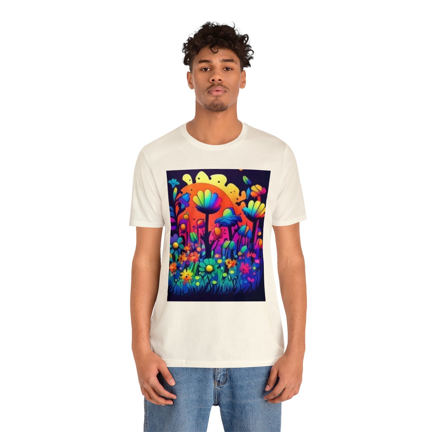 70's style trippy flowers Unisex Jersey Short Sleeve Tee