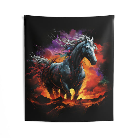 white horse colorful Indoor Wall Tapestries