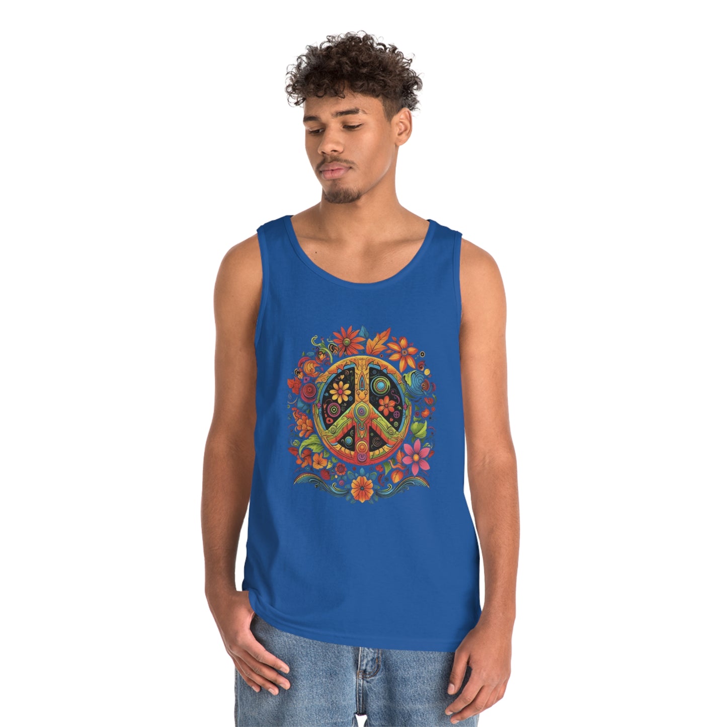 peace symbol colorful trippy Unisex Heavy Cotton Tank Top