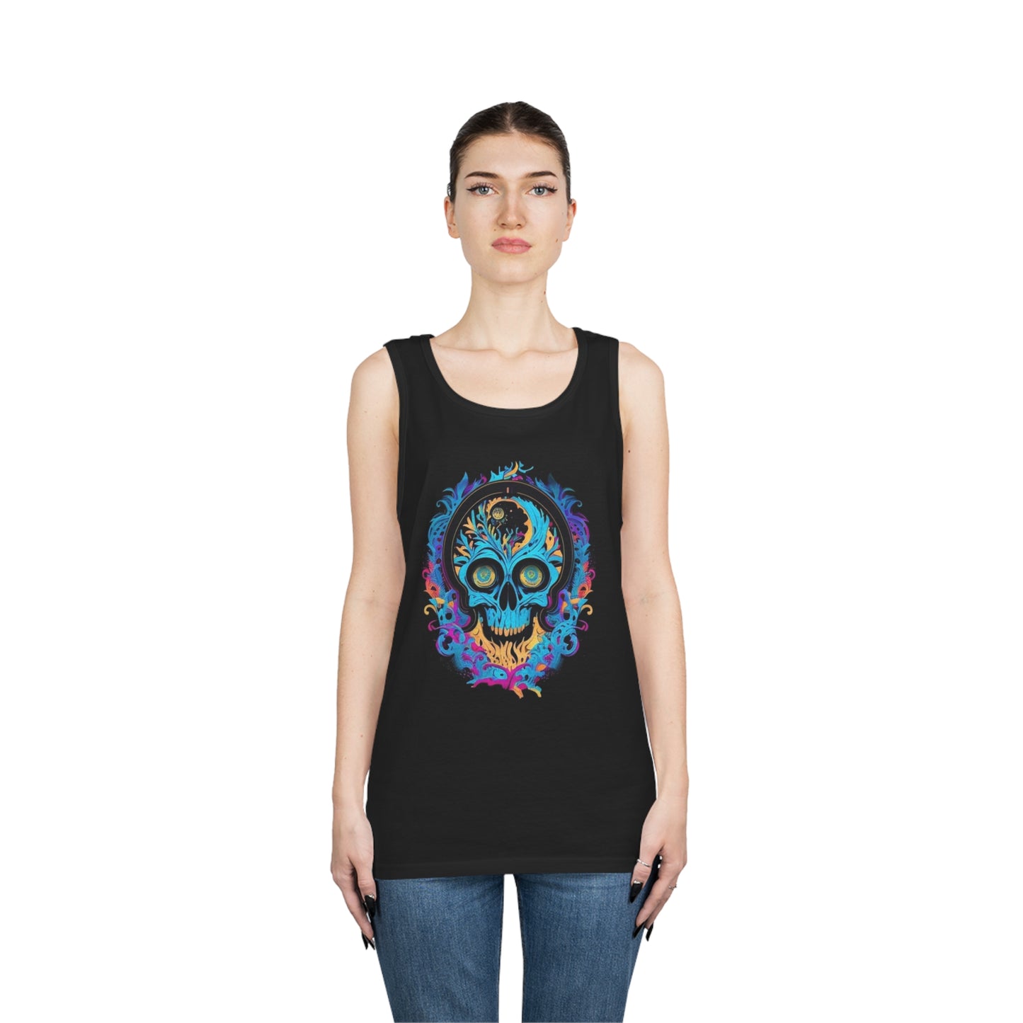 bright blue sugar skull Unisex Heavy Cotton Tank Top