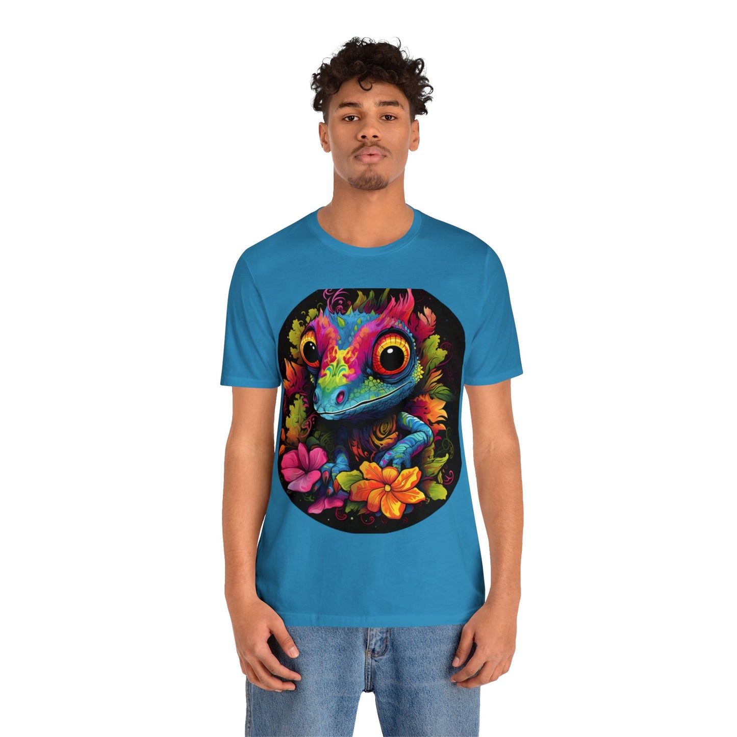 colorful cute gecko flowers Unisex Jersey Short Sleeve Tee