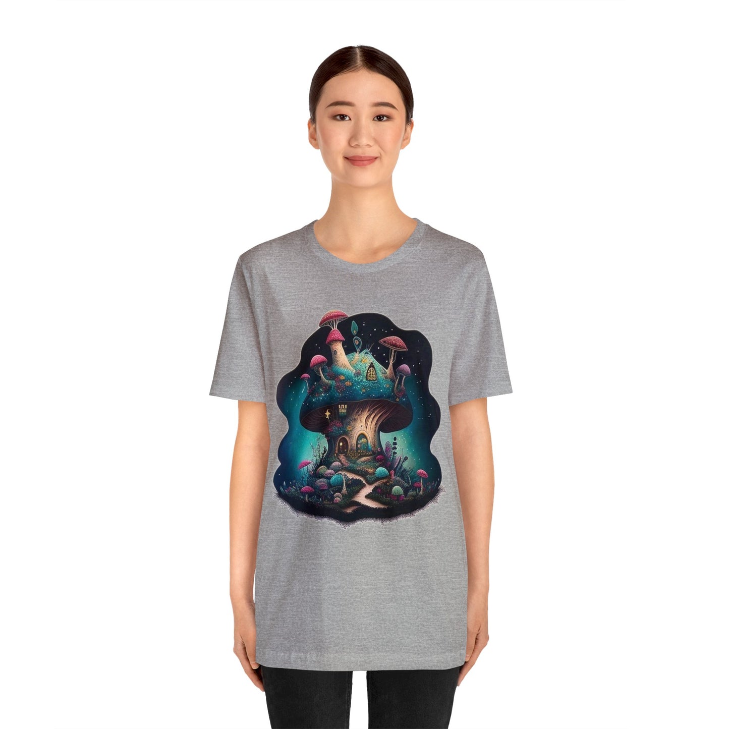 mushroom house colorful trippy Unisex Jersey Short Sleeve Tee