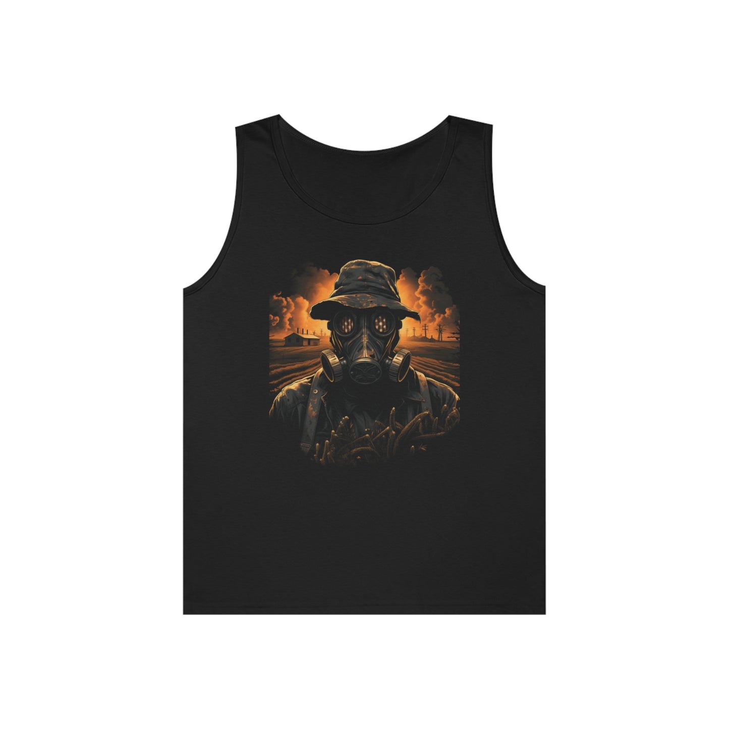 gas mask apocalyptic farmer  Unisex Heavy Cotton Tank Top