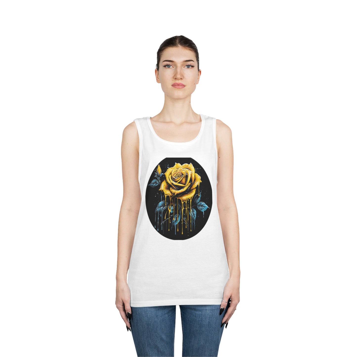 melting yellow rose colorful trippy Unisex Heavy Cotton Tank Top