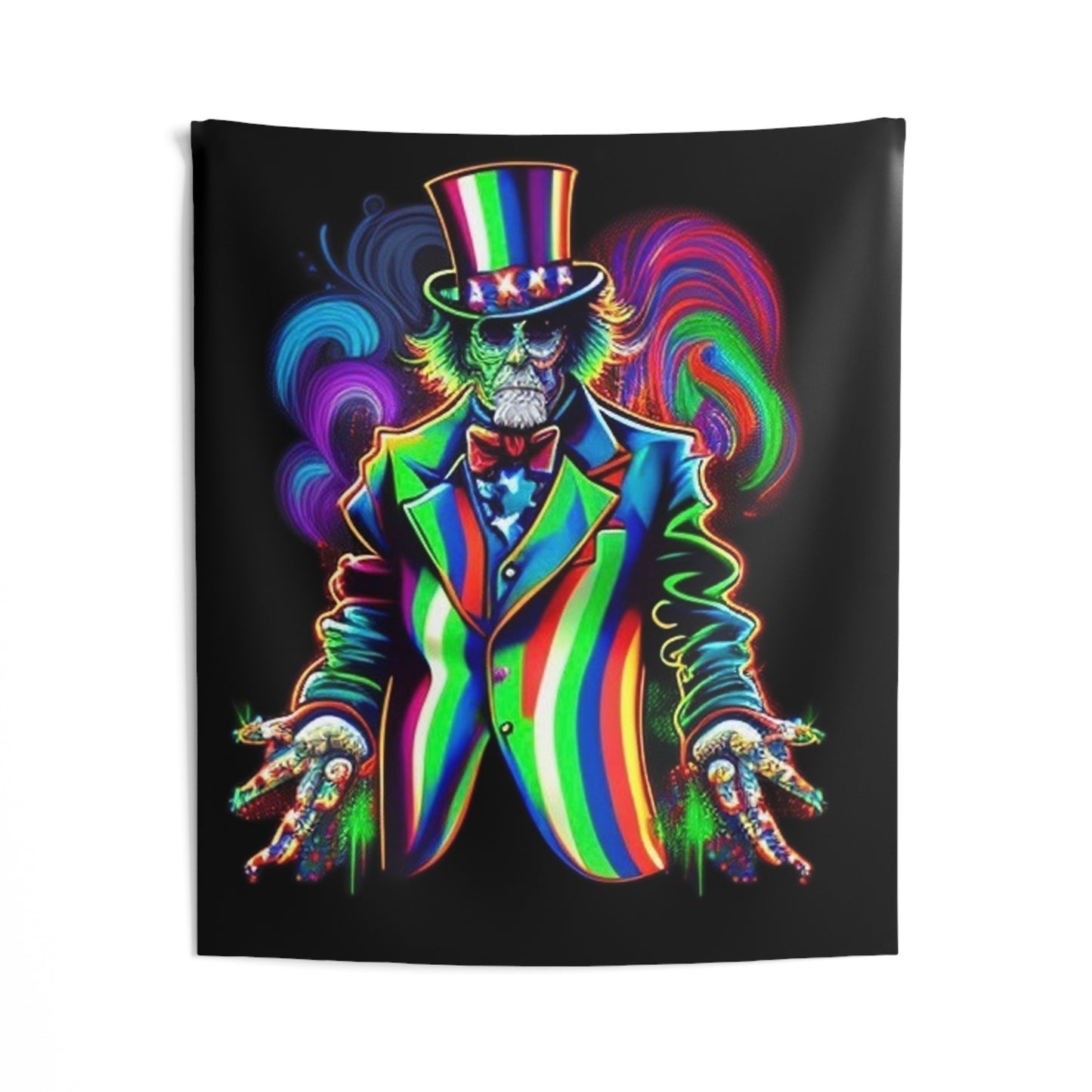 undead uncle Sam 4th of July trippy colorful Indoor Wall Tapestries