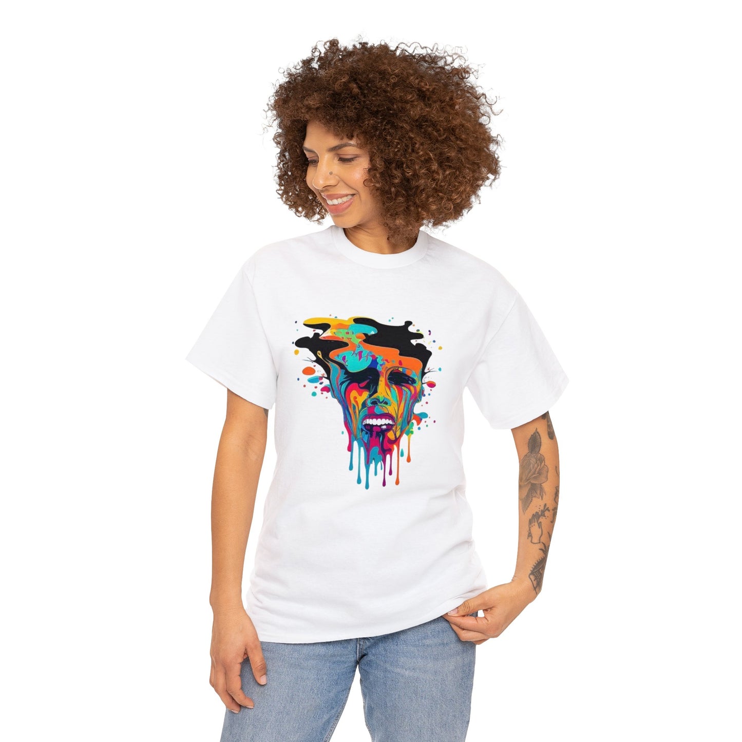 melting face colorful trippy Unisex Heavy Cotton Tee