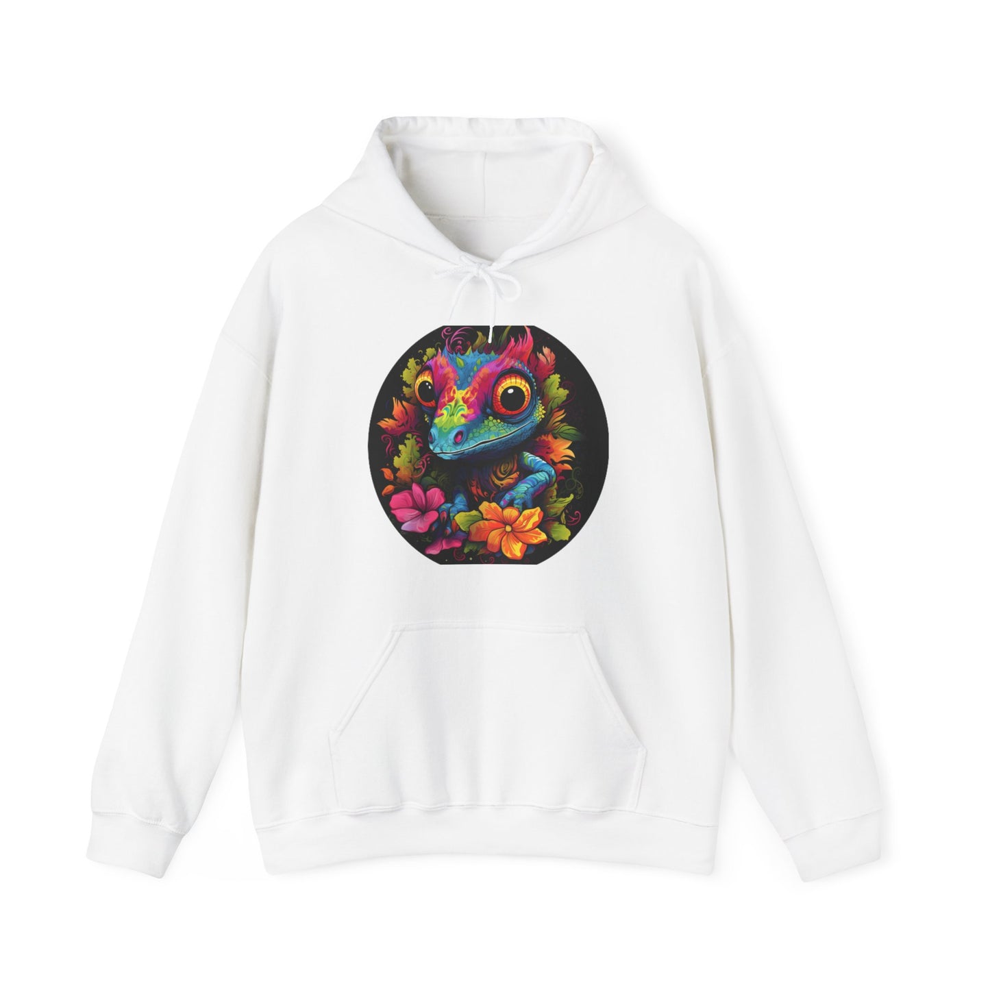 colorful cute gecko flowers Unisex Heavy Blend™ Hooded Sweatshirt