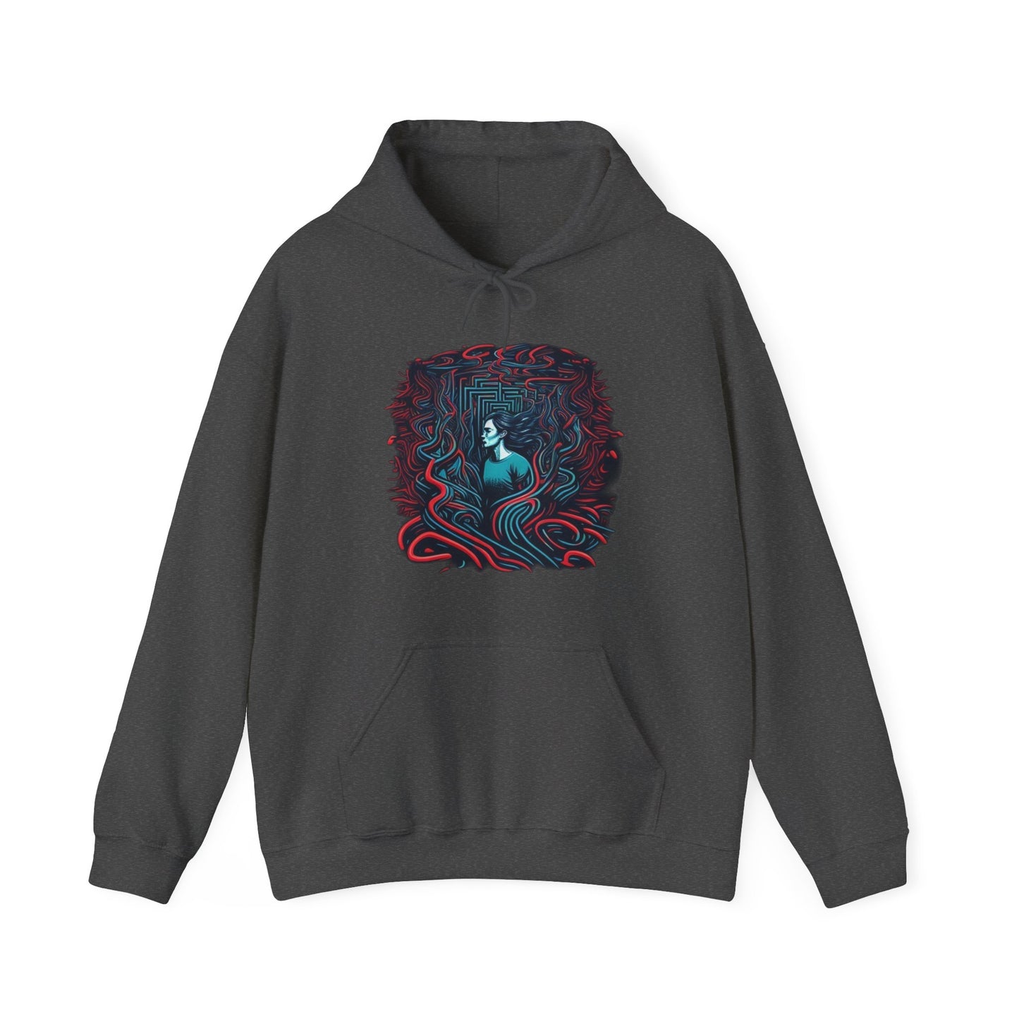 introspective colorful trippy lost in maze Unisex Heavy Blend™ Hooded Sweatshirt