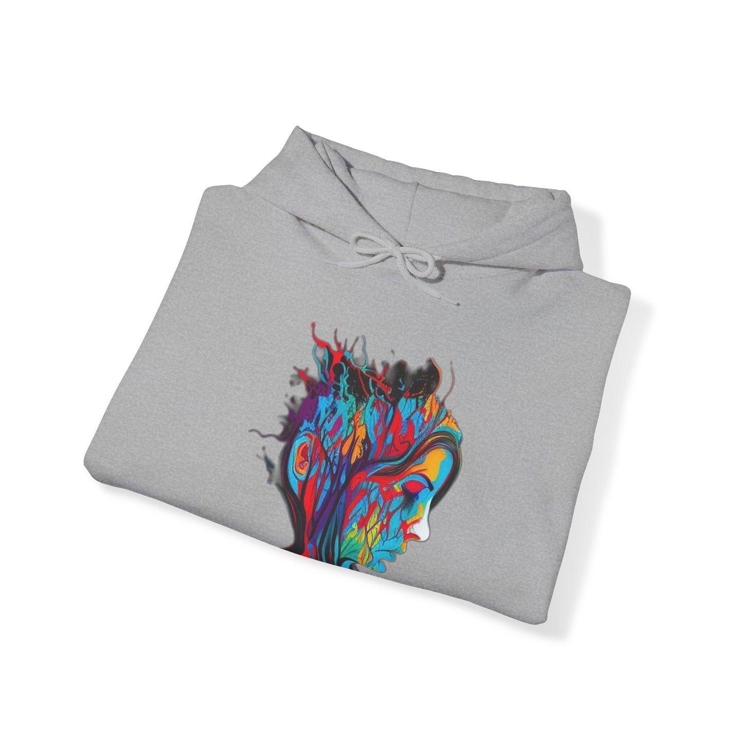 introspective colorful trippy sad face Unisex Heavy Blend™ Hooded Sweatshirt