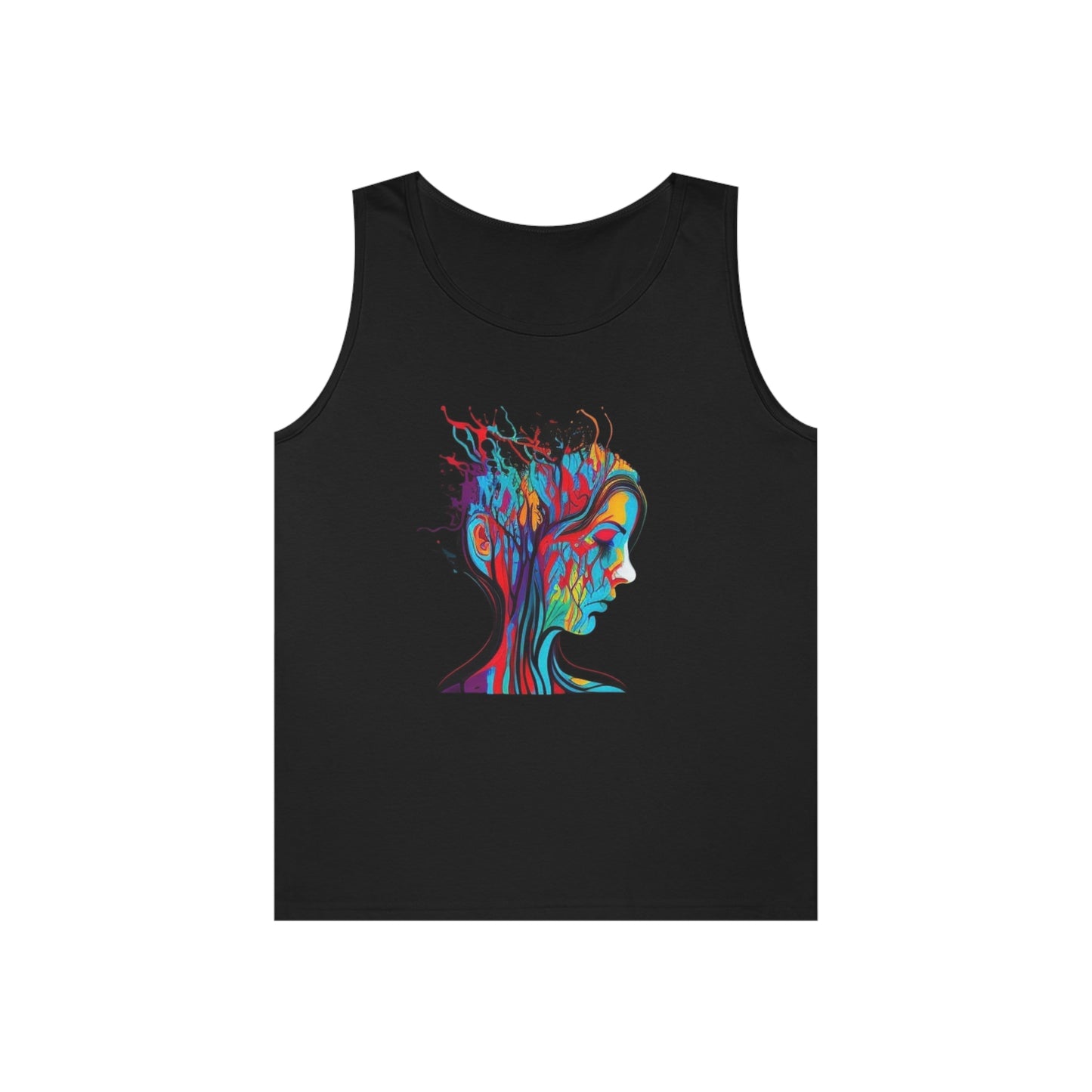 introspective colorful trippy sad face Unisex Heavy Cotton Tank Top