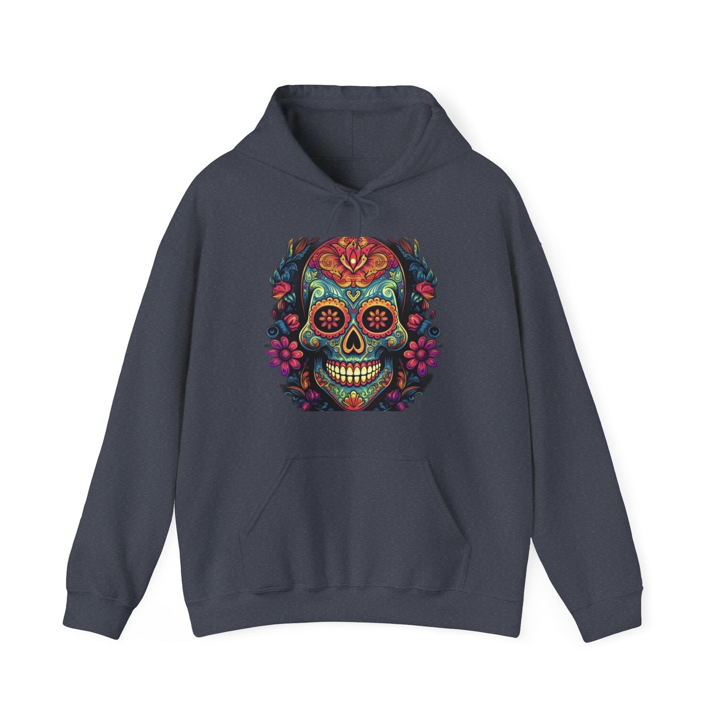 sugar skull and flowers colorful Unisex Heavy Blend™ Hooded Sweatshirt