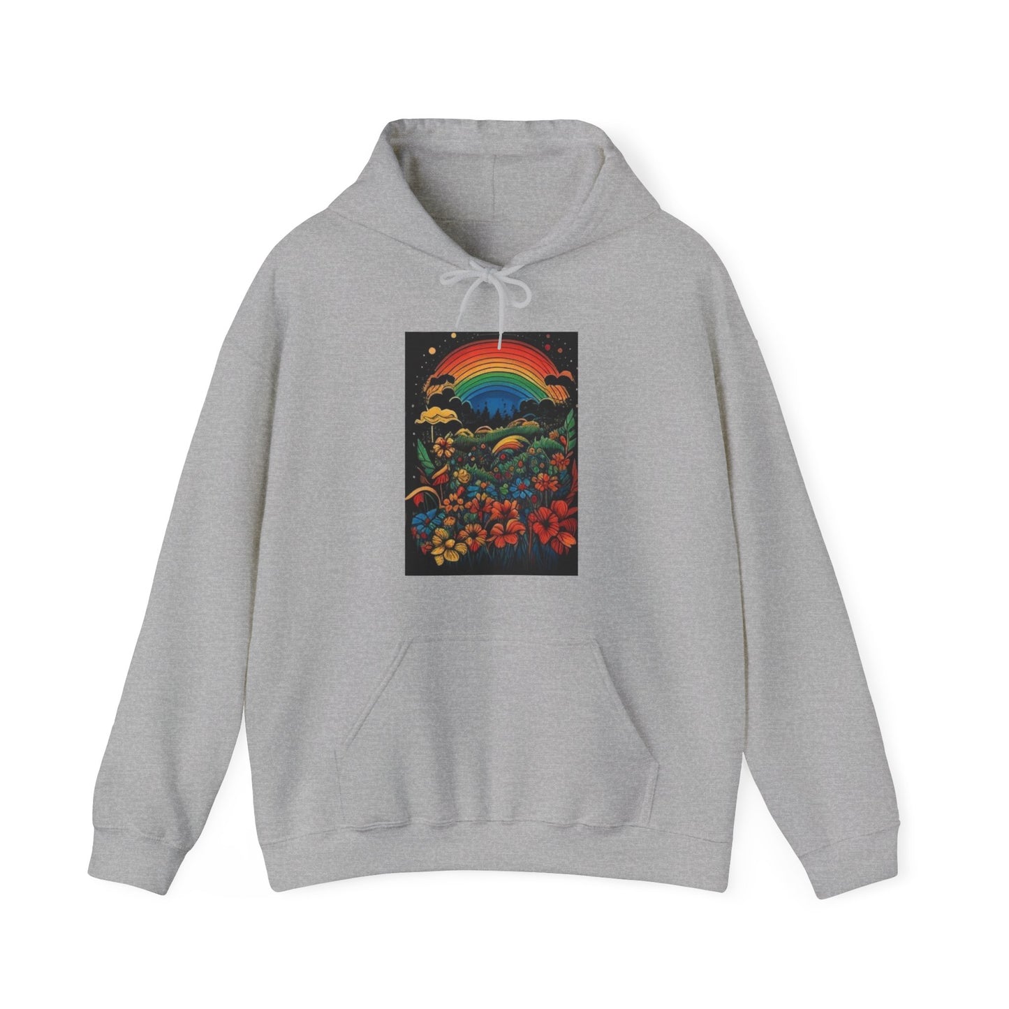 70's style rainbow and flowers colorful trippy Unisex Heavy Blend™ Hooded Sweatshirt