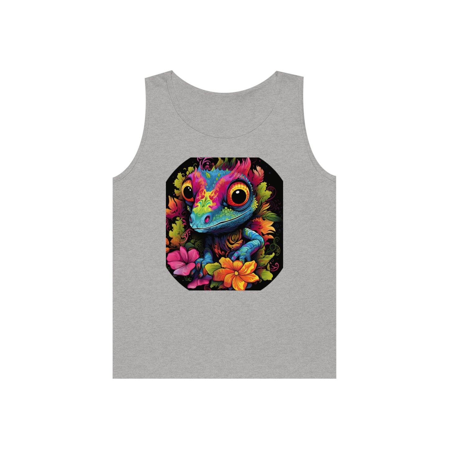 colorful cute gecko flowers Unisex Heavy Cotton Tank Top