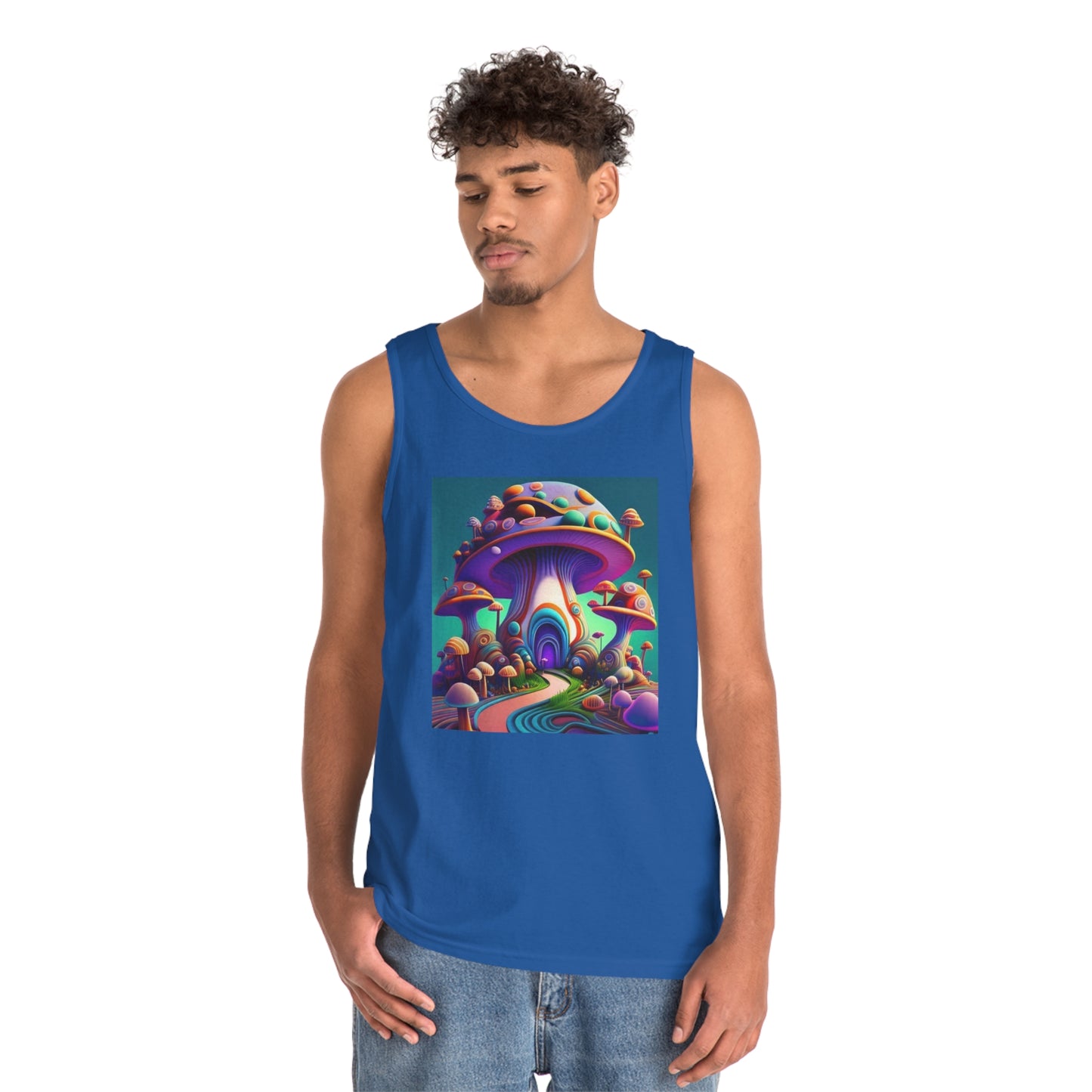 colorful trippy mushroom Unisex Heavy Cotton Tank Top