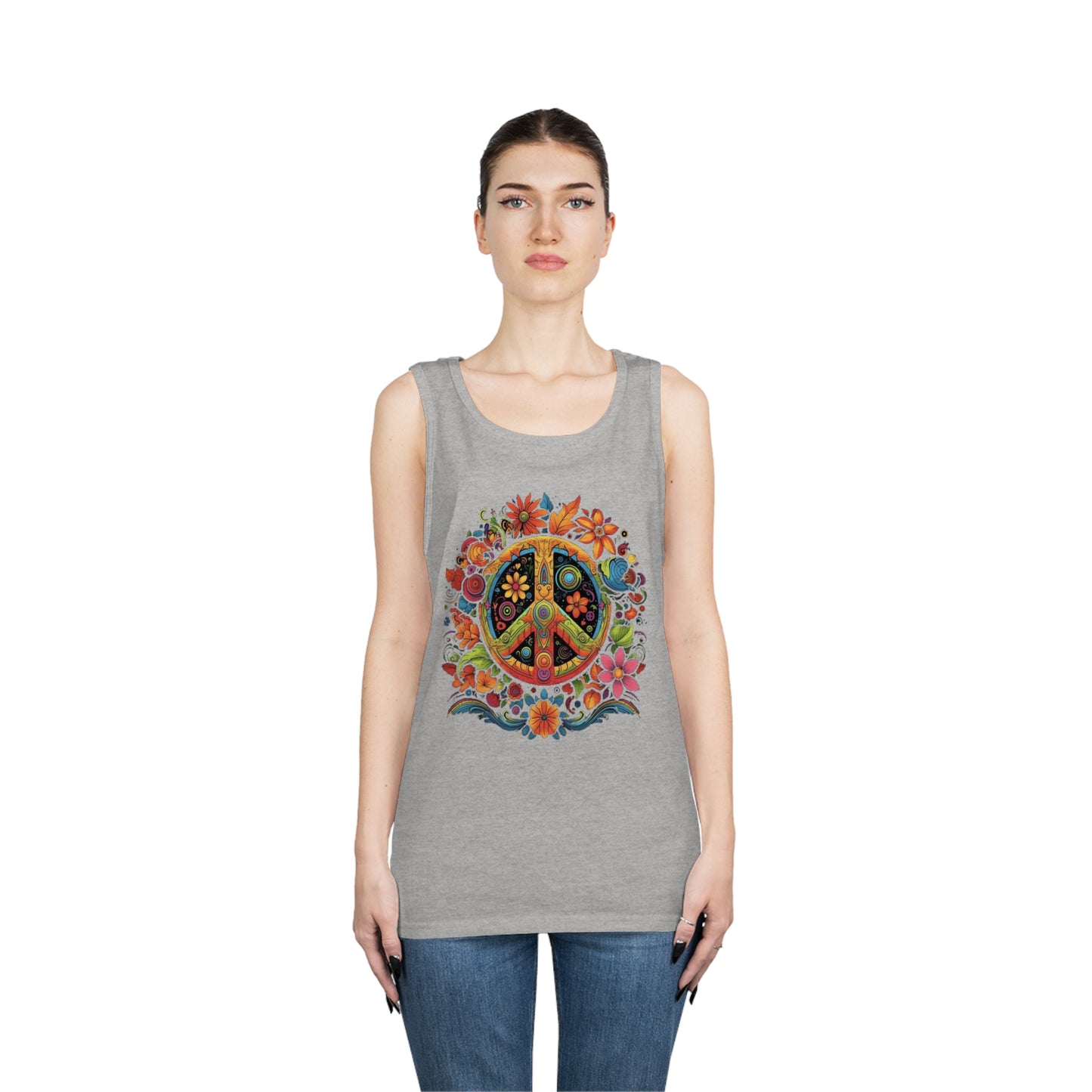 peace symbol colorful trippy Unisex Heavy Cotton Tank Top