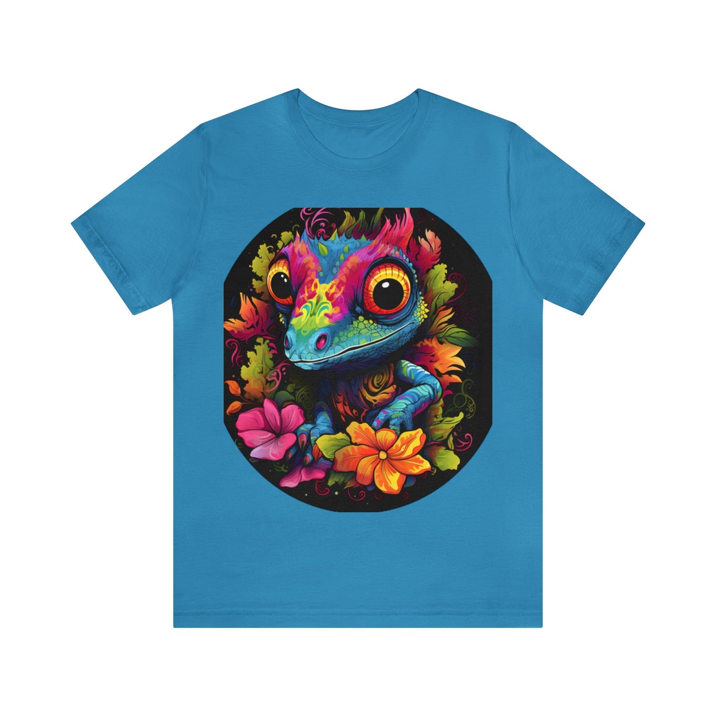 colorful cute gecko flowers Unisex Jersey Short Sleeve Tee