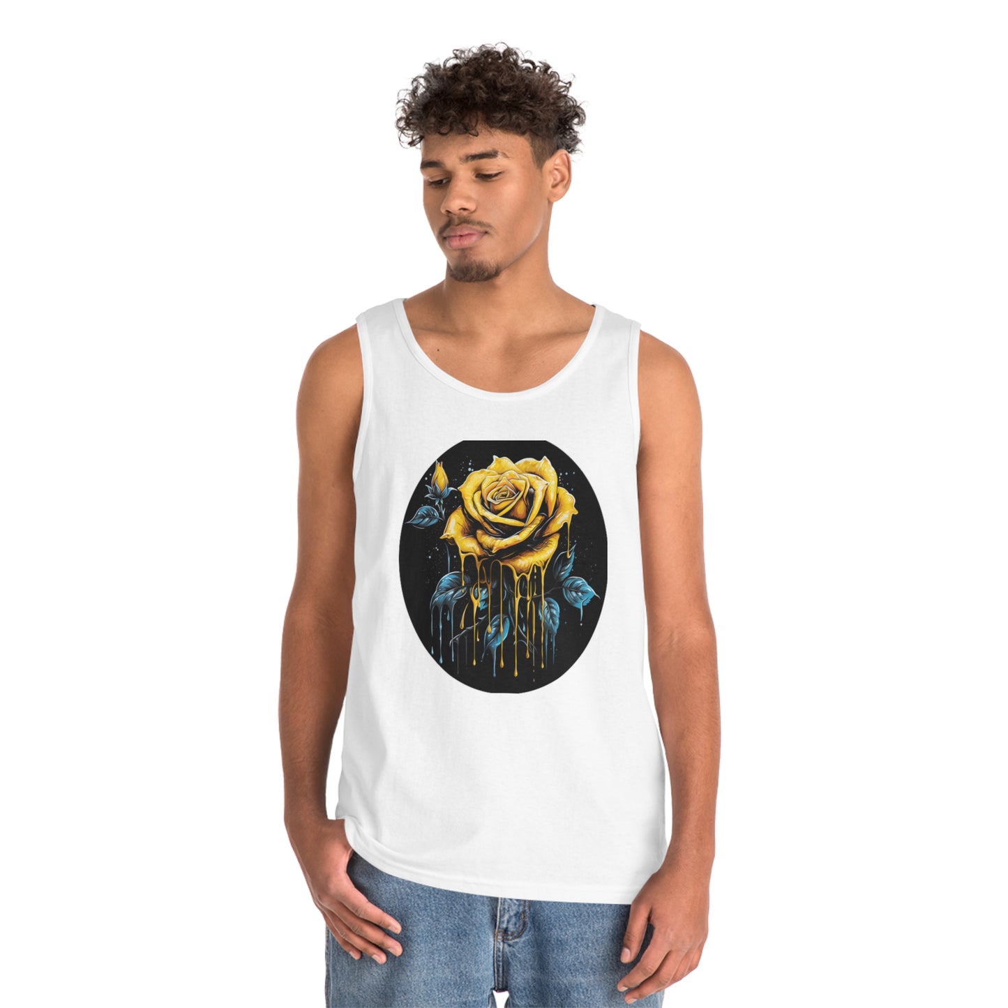 melting yellow rose colorful trippy Unisex Heavy Cotton Tank Top