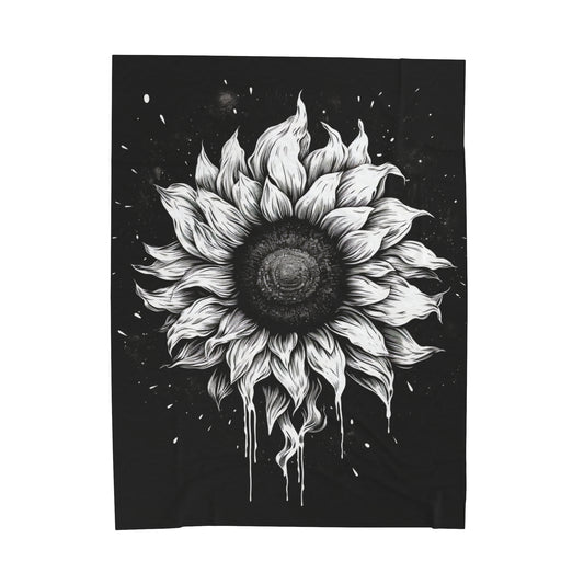 black and white sunflower Velveteen Plush Blanket