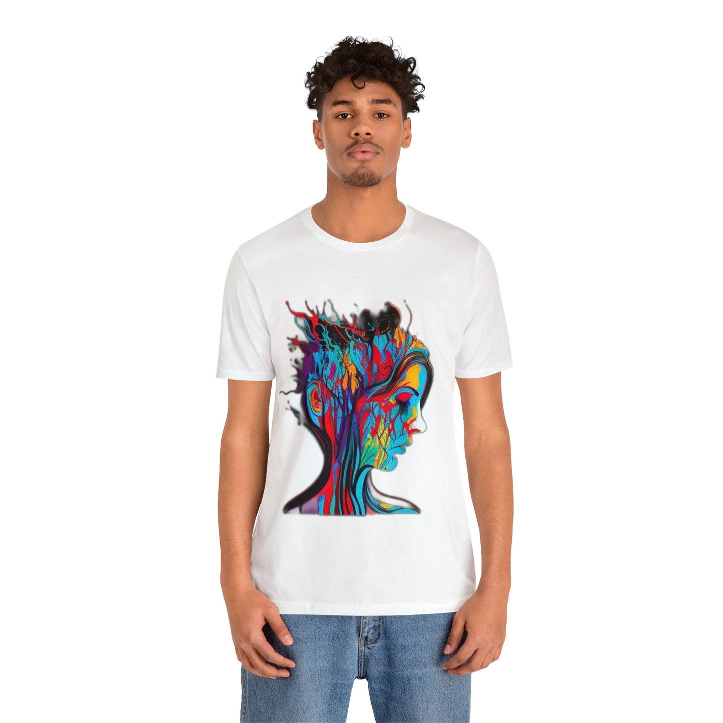 introspective colorful trippy sad face Unisex Jersey Short Sleeve Tee