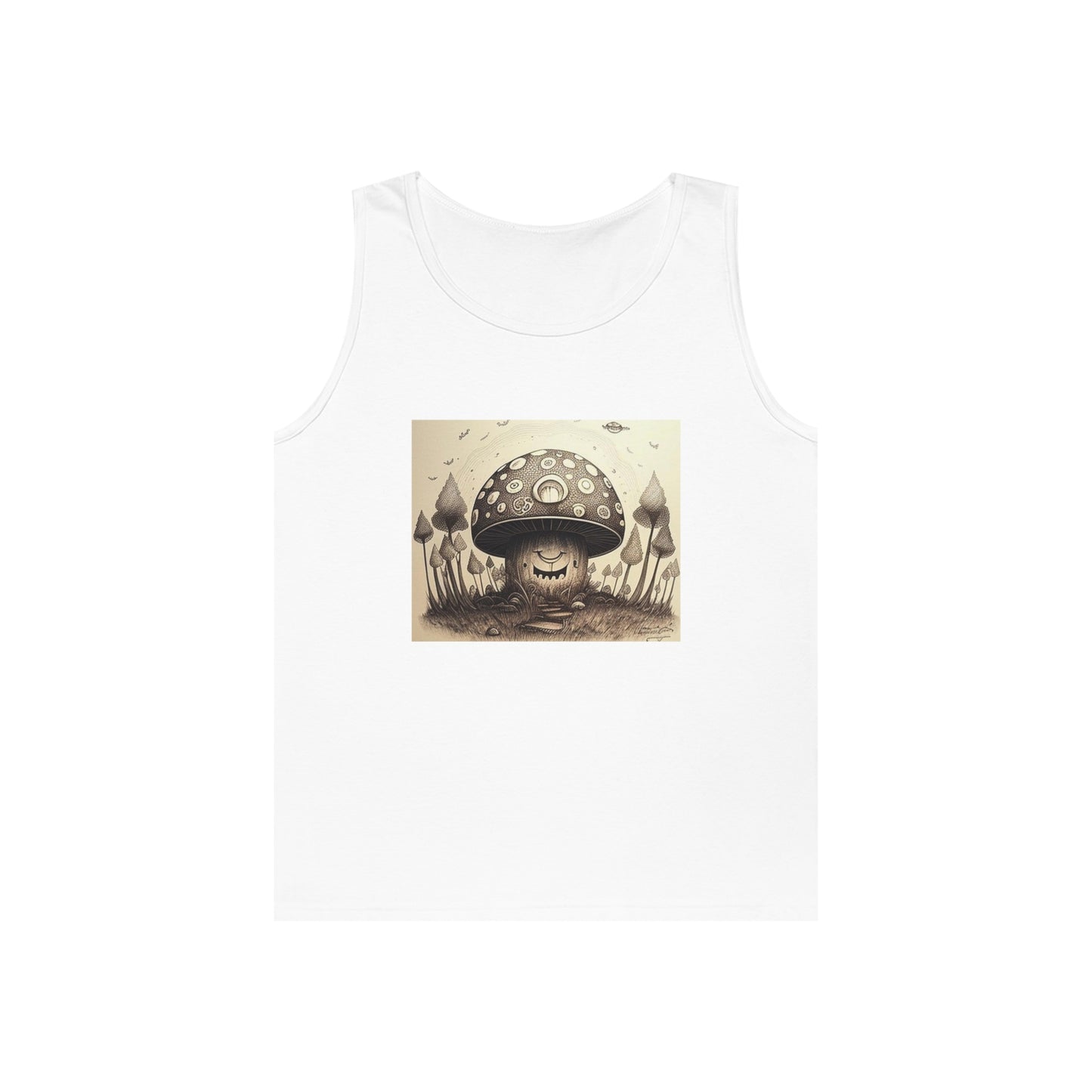 smiling blurry black and white mushroom trippy Unisex Heavy Cotton Tank Top