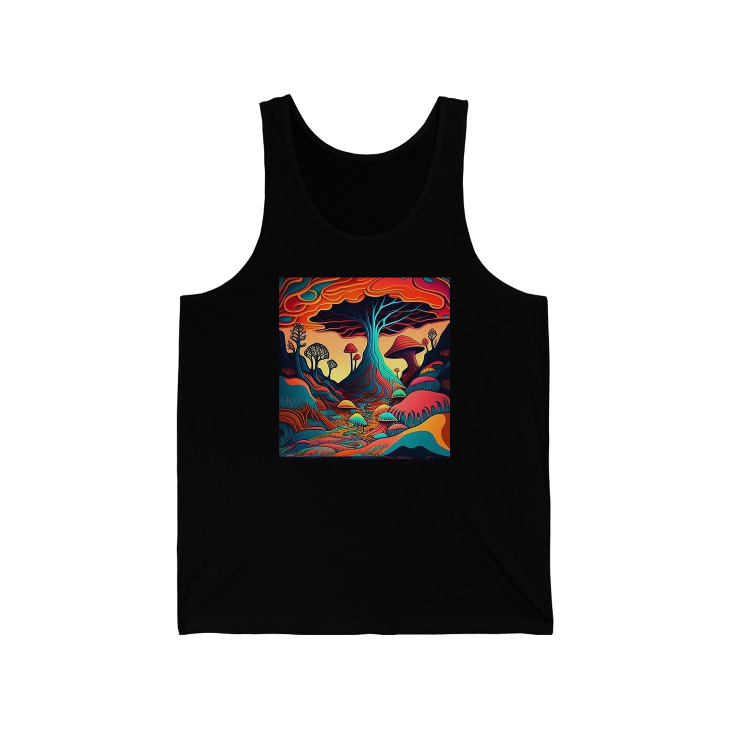 mushroom scenery trippy Unisex Jersey Tank