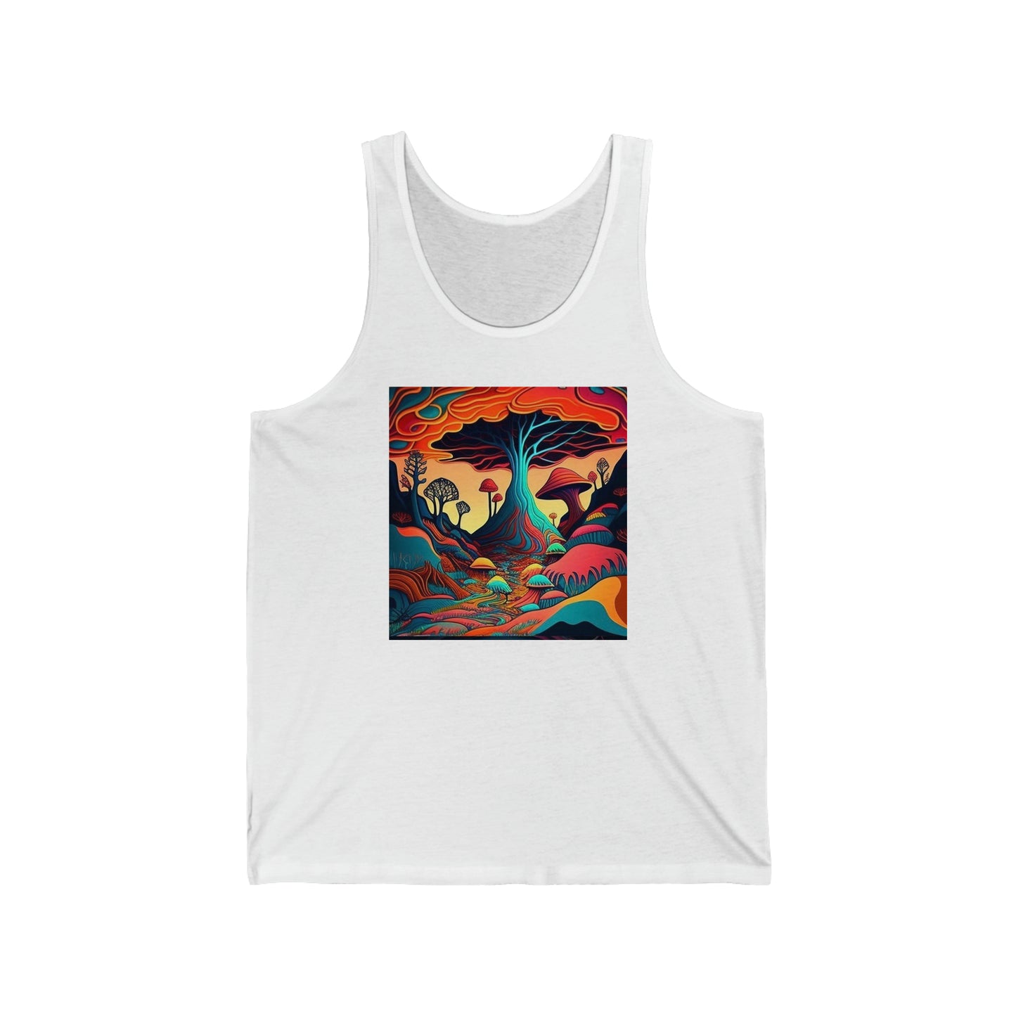 mushroom scenery trippy Unisex Jersey Tank