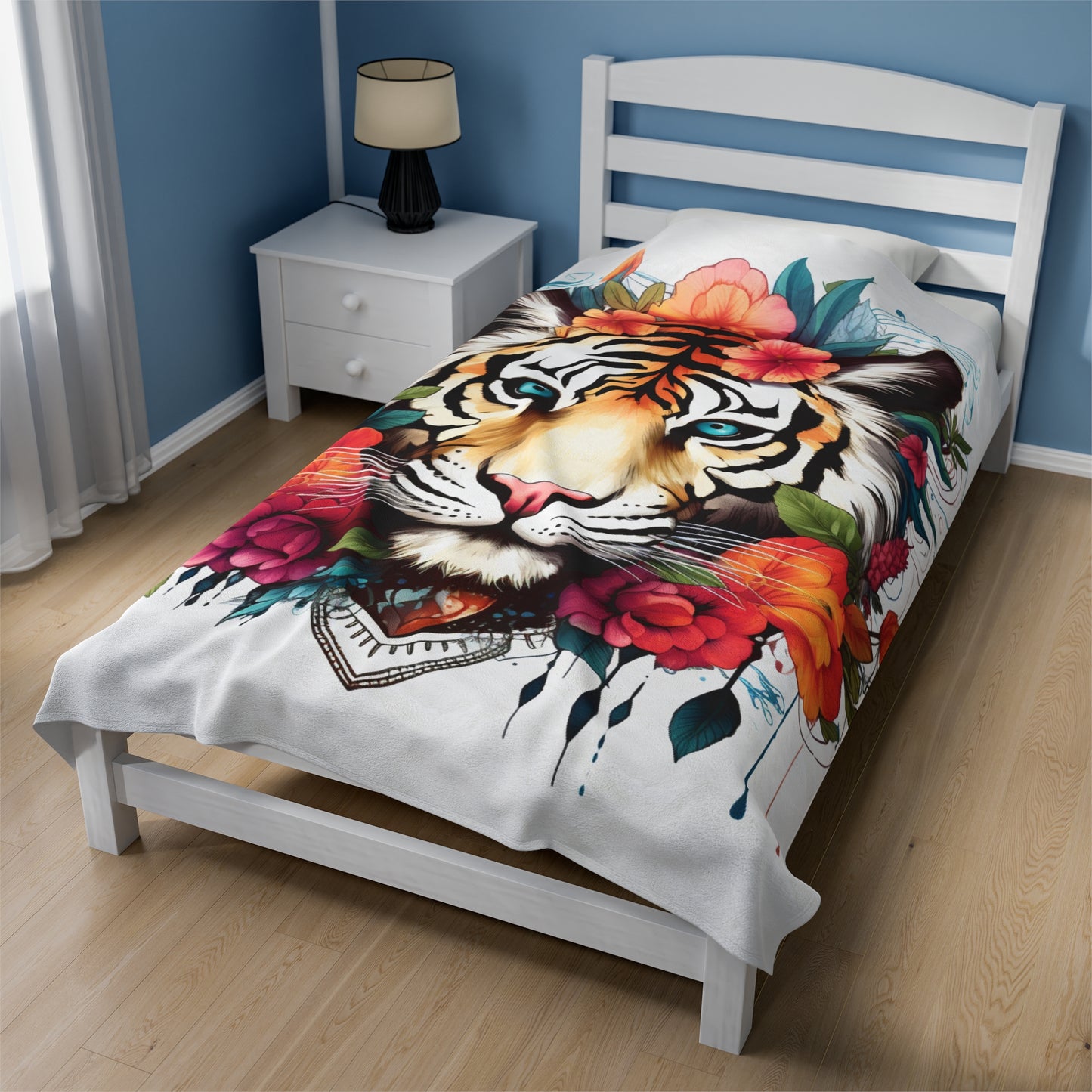 tiger flowers colorful Velveteen Plush Blanket