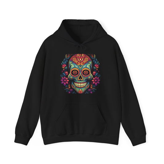 sugar skull and flowers colorful Unisex Heavy Blend™ Hooded Sweatshirt