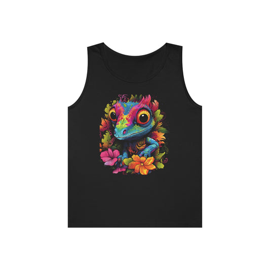 colorful cute gecko flowers Unisex Heavy Cotton Tank Top