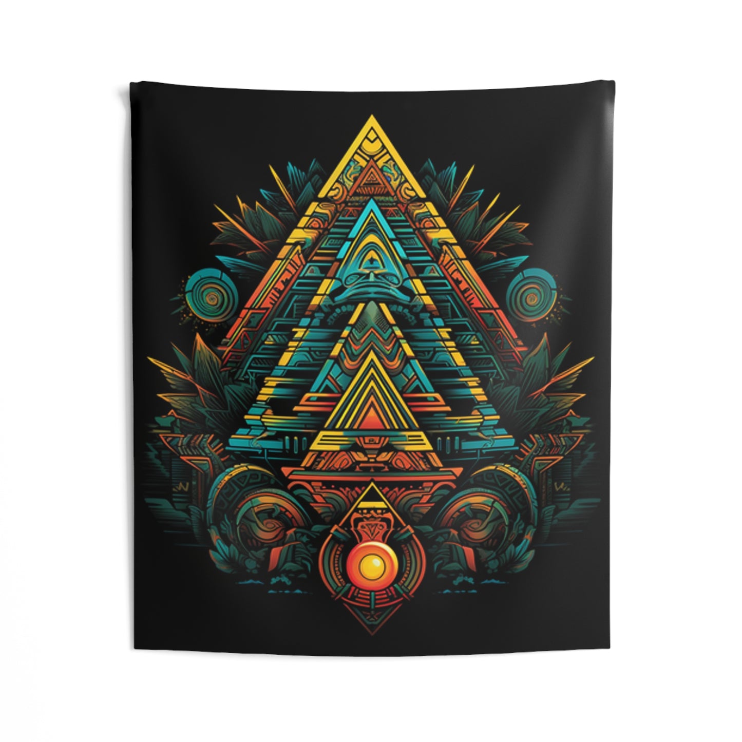 sacred geometry pyramid colorful Indoor Wall Tapestries