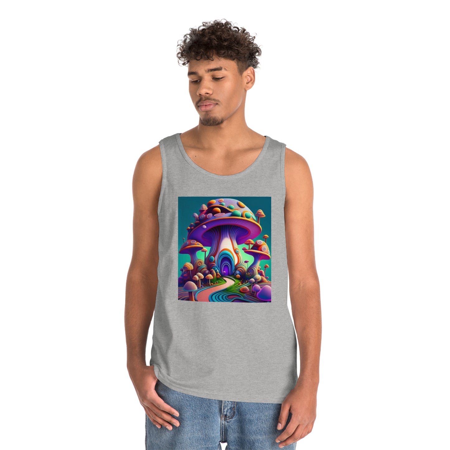 colorful trippy mushroom Unisex Heavy Cotton Tank Top