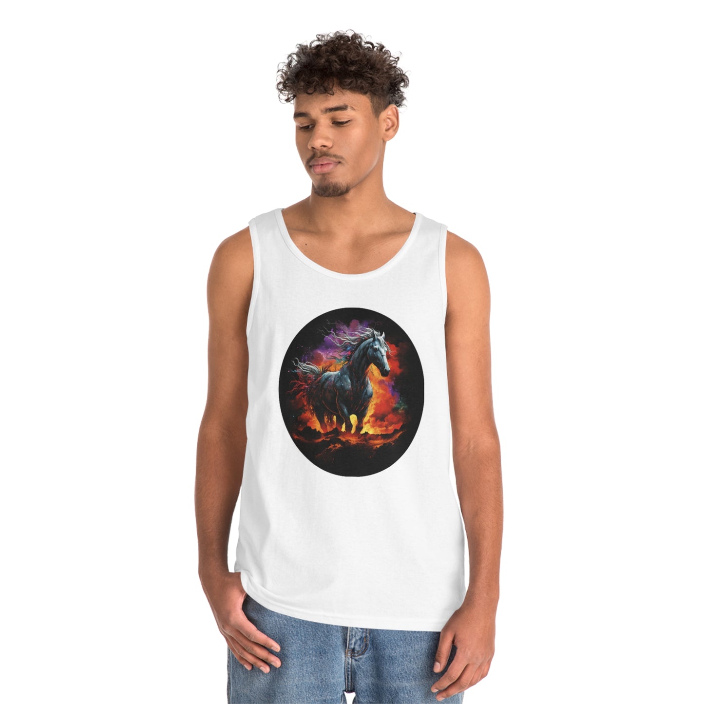 white horse colorful Unisex Heavy Cotton Tank Top